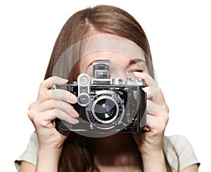 Young girl and retro camera