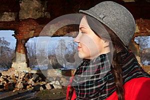 Young girl and ruins