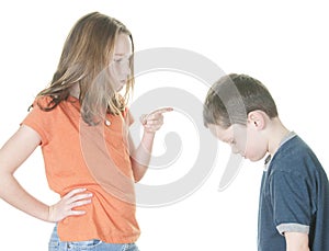 Young girl scolding boy photo