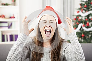 Young girl shout because of christmas stress