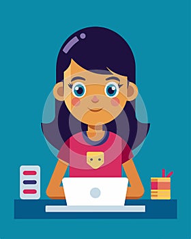 A young girl sits in front of her computer a look of determination on her face as she types in the code for her Ozobot