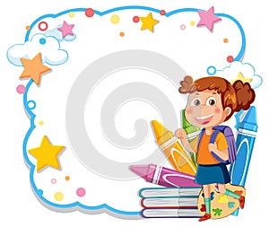 A young girl sitting on colorful books