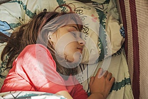 Young Girl Sleeping In Bed. Young Girl Sleeping In Bed. 9-10 years old girl sleeping