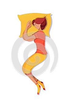 Young girl sleeping on her right side vector illustration