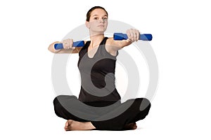 Young girl is sporting with weights photo