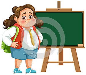 Young girl standing by a chalkboard