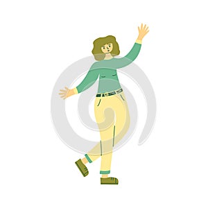 Young girl, student or teenager waving happily. Vector