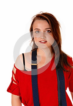 Young girl with suspender.