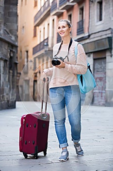 young girl taking a journey in the city