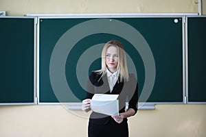 Young girl teacher in primary school