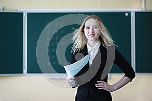 Young girl teacher in primary school