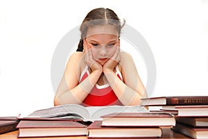 The young girl the teenager reads books photo