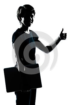 Young girl teenager silhouette holding