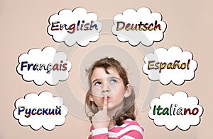 Young girl thinking which languages to learn