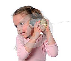 Young Girl With Tin Can Phone