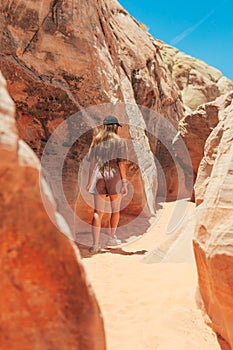 Young girl on trail at Fire Valley in Utah