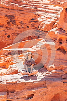 Young girl on trail at Fire Valley in Utah