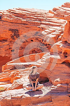 Young girl on trail at Fire Valley in Utah