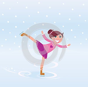 Young girl training ice figure skating