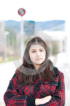 Young girl in transit center