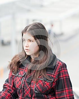 Young girl in transit center