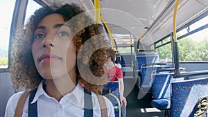 Young girl travelling on a bus 4k