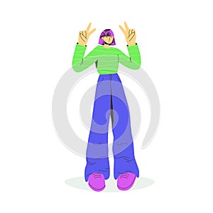 Young girl in trendy colorful flat style. Vector illustration. International day of young people. Student in school or