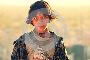 Young girl try to sell souvinir on street in rajasthan, India