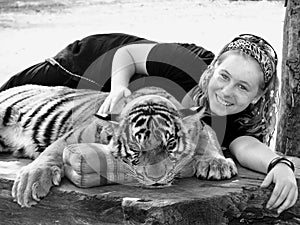 Young girl up close with Bengal tiger holiday Asia
