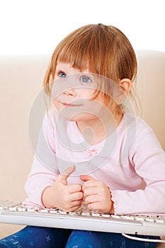 Young girl using a keybord. computer generation