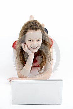 Young Girl Using Laptop Computer