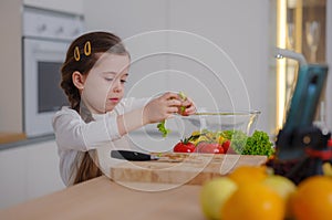 Young Girl Vlogger Making Social Media Video About Cooking For Internet At Home