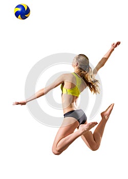 Young girl volleyball player isolated version with ball