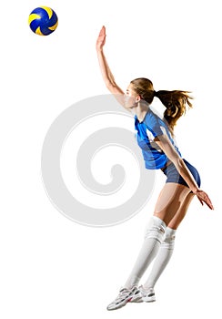 Young girl volleyball player isolated version with ball