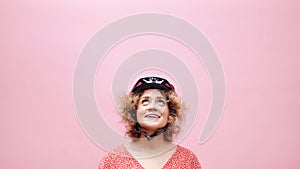 Young Girl Wearing A Bicycle Helmet Smiling And Looking Up - Healthy Lifestyle