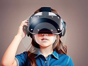 Young girl wears a VR headset