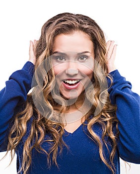 Young girl on a white background