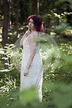 YOUNG GIRL in a white dress fantasy, thoughtfulness