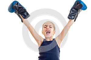 Young girl wins a boxing match