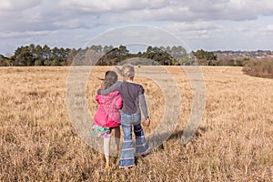 Young Girls Comforting Walking Wilderness