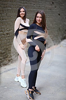 A young girls demonstrates beautiful sportswear