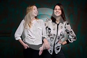 Young girls have fun in studio