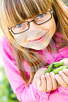 Young girls and peas