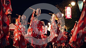 Young girls in traditional chinese new year national costumes celebrating the holiday in the street