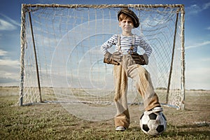 Young goalkeeper on goal