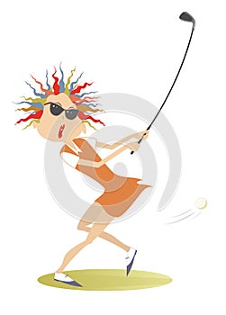 Young golfer woman on the golf course illustration