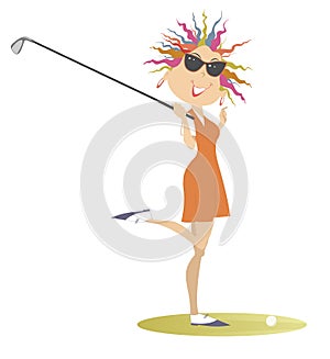 Young golfer woman on the golf course illustration