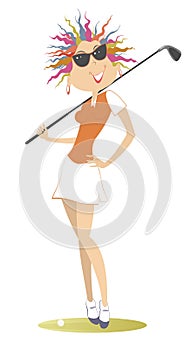 Young golfer woman on the golf course illustration