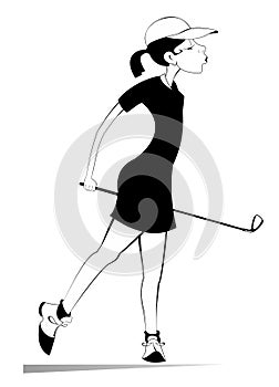 Young golfer woman on the golf course isolated illustration