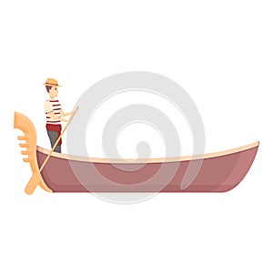 Young gondolier icon cartoon vector. Venice gondola